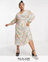 Фото #1 товара Twisted Wunder Plus balloon sleeve midi dress in pastel swirl print