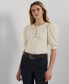 ფოტო #1 პროდუქტის Petite Lace-Up Stretch Cotton Puff-Sleeve Top