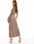 Kaiia maxi contrast hem side split skirt co-ord in mocha