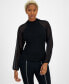 Фото #1 товара Women's Mock-Neck Sheer-Raglan-Sleeve Top, Created for Macy's