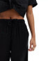 Stradivarius Petite linen look pull on trouser in black