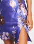 Фото #8 товара ASOS DESIGN satin mini mixed floral dress with waist detail and frill sleeves in blue