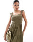 Фото #3 товара Style Cheat smocked midi dress in khaki