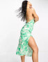 Simmi satin tie back slip dress in green marble