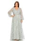 ფოტო #1 პროდუქტის Plus Size V Neck Puff Sleeve Embroidered A Line Gown