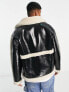 ASOS DESIGN oversized faux leather jacket with faux shearling collar in black