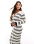 YAS long sleeve knitted dress in white and black stripe - WHITE