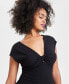 Women's Rib-Knit Keyhole Twist-Front Midi Dress, Created for Macy's Черный, XS - фото #4