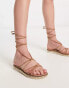 Фото #4 товара New Look Wide Fit studded flatform sandals with ankle tie strap in oatmeal