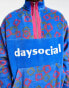 ASOS Daysocial quarter zip sweatshirt in fleece with all over logo print in blue