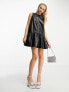 Фото #1 товара COLLUSION pu mini smock dress in black