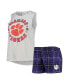 ფოტო #1 პროდუქტის Women's Purple, White Clemson Tigers Ultimate Flannel Tank Top and Shorts Sleep Set