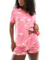 Chelsea Peers poly jersey short sleeve and short set in flamingo print