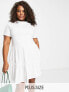 River Island Plus tiered smock mini dress in white