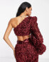 Фото #3 товара ASOS LUXE co-ord 3D lace one shoulder crop top in Burgundy