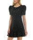 Juniors' Puff-Sleeve Rhinestone-Trim Dress