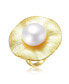 ფოტო #1 პროდუქტის Sterling Silver 14K Gold Plated with Genuine Freshwater Pearl Floral Ring