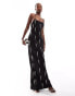 ASOS DESIGN square neck diamante strap maxi dress with fringe embellished motifs in black