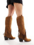 Glamorous Wide Fit knee tassel western boots in chestnut