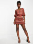 Фото #1 товара ASOS DESIGN lace mini dress with pleated chiffon and satin belt in rust