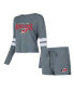 ფოტო #1 პროდუქტის Women's Gray Distressed Carolina Hurricanes Meadow Long Sleeve T-shirt and Shorts Sleep Set