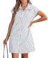 ფოტო #1 პროდუქტის Women's Black & White Stripe Collared Front Button Mini Beach Dress