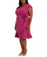Фото #4 товара Plus Size Short-Sleeve V-Neck Faux-Wrap Dress