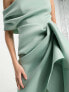 Фото #3 товара ASOS DESIGN Tall fallen shoulder manipulated tuck bodycon midi dress in frosty sage