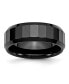 Ceramic Black Faceted Beveled Edge Polished Wedding Band Ring