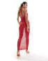 In The Style x Perrie Sian exclusive fine knit sequin maxi skirt co-ord in red