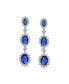 Long Royal Blue Triple Oval Halo Simulated Sapphire CZ Chandelier Earrings For Women Cubic Zirconia Rhodium Plated Brass