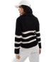 Selected Femme half zip knitted merino wool blend stripe jumper in black with white stripe