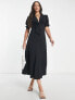 ASOS DESIGN Tall tie front button through midi dress in black