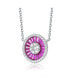 Sterling Silver with Rhodium Plated and Cubic Zirconia Round Pendant Necklace