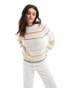 Pieces knitted jumper with multi stripe detail in cream