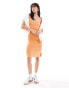 ONLY v neck ribbed midi dress in orange