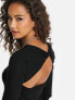 New Look open back long sleeved ribbed top in black