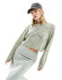 Noisy May pointelle wide neck jumper in light green