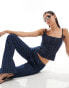 Фото #4 товара Lioness denim low rise flared leg jeans co-ord in dark blue pinstripe