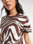 adidas Originals 'animal abstract' three stripe zebra print t-shirt in brown and beige