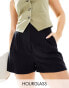 ASOS DESIGN Hourglass seamed high waist shorts with linen in black