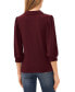 Women's Collared V-Neck Puff Shoulder 3/4-Sleeve Top