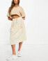 ASOS DESIGN midi skirt with drawstring waist in natural crinkle in cream