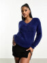 Фото #1 товара Threadbare Ivy fluffy v neck oversized jumper in navy