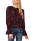 Women's Floral Print Crew Neck Long Sleeve Smocked Cuff Blouse Черный, S - фото #1