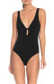 Фото #1 товара Robin Piccone Womens Ava Plunge One-Piece Swimsuit Black Size 6