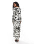 YAS textured jersey maxi dress with fluted sleeves in mono print - BLACK