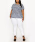 ფოტო #5 პროდუქტის Plus Size Slub Stripe Roll Sleeve Side Button Top