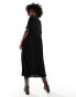 Monki short sleeve button through midi dress in black