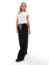 In The Style Petite side stripe drawcord tie waist straight leg trousers in black